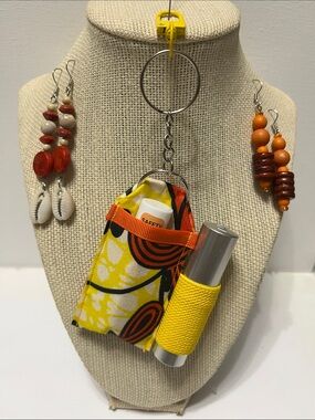 Gift Set Golden Sunset Double Lip Balm & Spray Holder Keychain 2 pr Earrings
